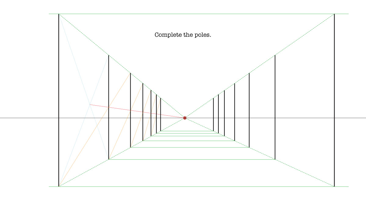 drawing poles and posts in 1 point perspective.