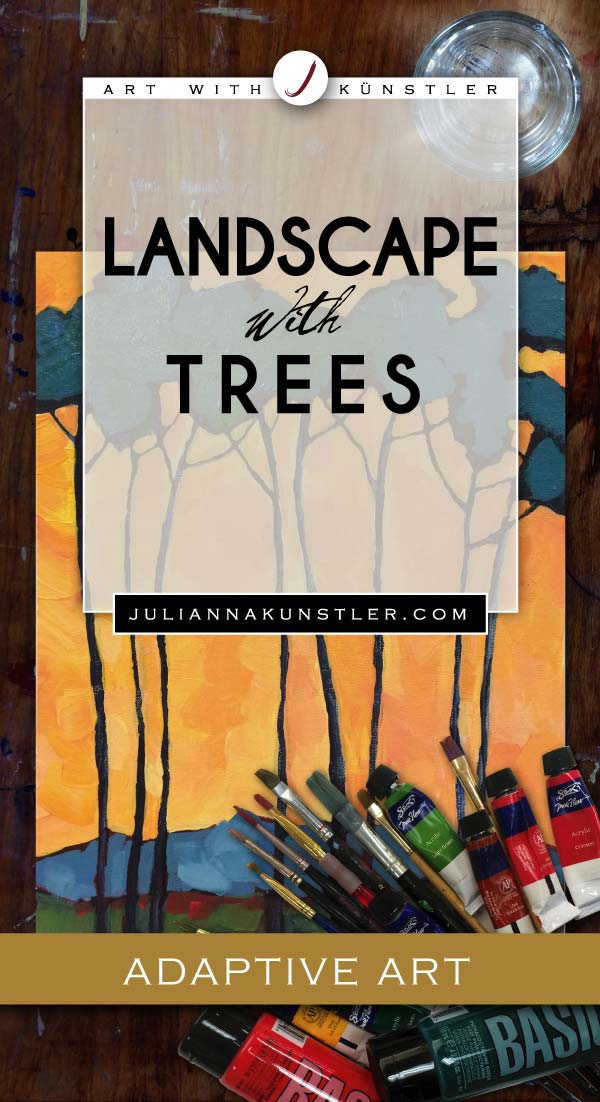 How to paint a landscape with trees. Adaptive Arts lesson plan. Detailed instructions. Acrylics and oil pastels.